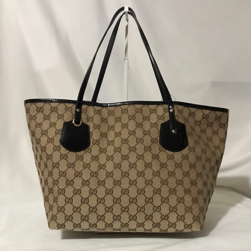 Authentic Gucci Brown and Black GG Monogram Tote